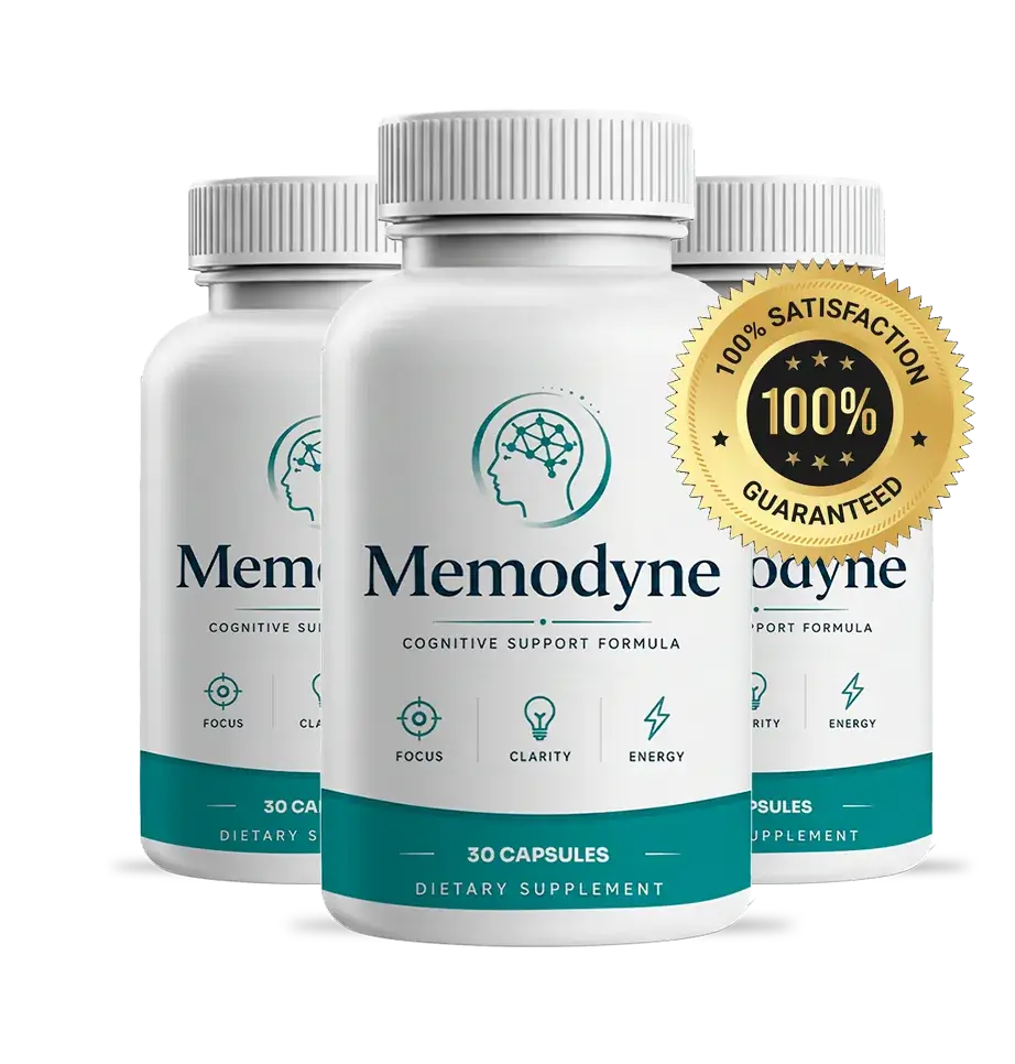 Memodyne bottles with 100 percent satisfaction guarantee seal
